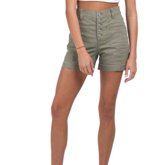 NEW DEMOCRACY Ab Solution Button Fly Shorts With Fixed Fray Cuffs green 267tn - Picture 2 of 2
